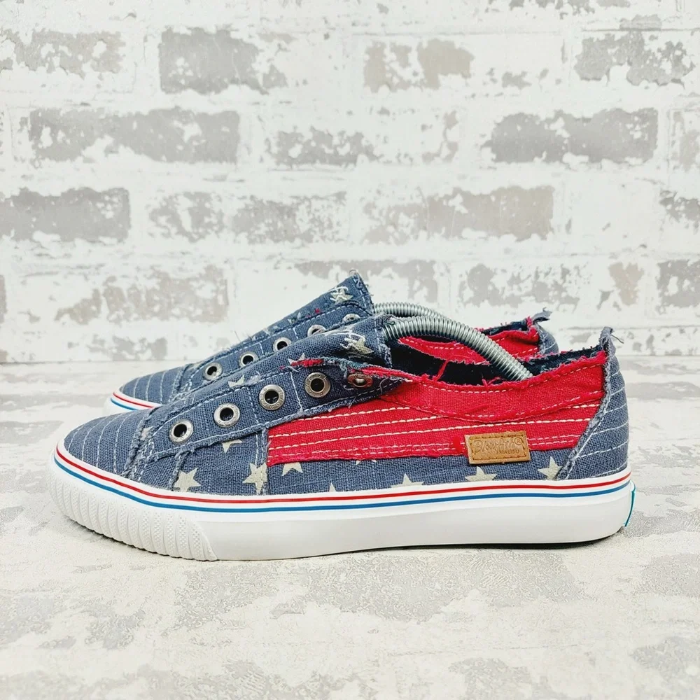 NEW Blowfish Malibu Bettie Stars Stripes Distressed Slip On Low Top Sneakers F85